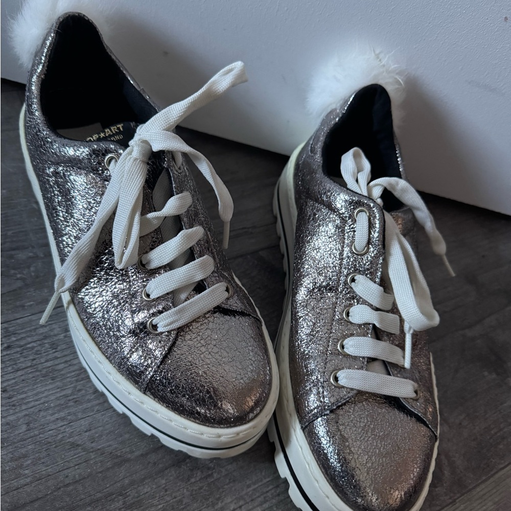 Shop Art Deluxe Silver Beautiful crackled leather sneakers, truly rare like new